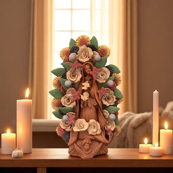 Virgin Mary Handmade Clay Piece, Virgen de Guadalupe  Mexican Decoration, Mary Virgin Sculpture, Metepec Estado de México Virgencita