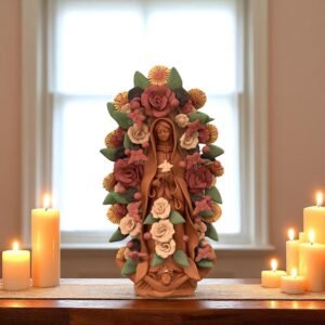 Virgin Mary Handmade Clay Piece, Virgen de Guadalupe  Mexican Decoration, Mary Virgin Sculpture, Metepec Estado de México Virgencita