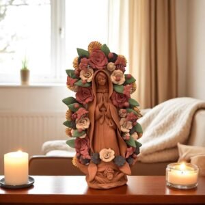Virgin Mary Handmade Clay Piece, Virgen de Guadalupe  Mexican Decoration, Mary Virgin Sculpture, Metepec Estado de México Virgencita