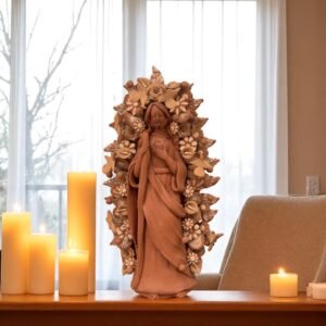 Saint Jude Thaddeus Clay Statue From Metepec Estado de México, San Juditas Folk Art Artisans Handmade, Religious Home Decor Spiritual 15”