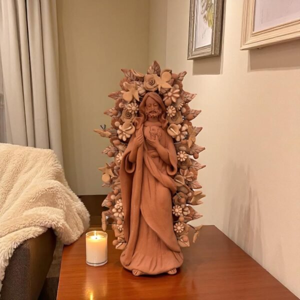 Saint Jude Thaddeus Clay Statue From Metepec Estado de México, San Juditas Folk Art Artisans Handmade, Religious Home Decor Spiritual 15”