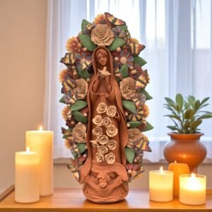 XL Virgin Mary Handmade Clay Piece, Virgen de Guadalupe  Mexican Decoration, Mary Virgin Sculpture,Metepec Estado de México Virgencita 23.7”