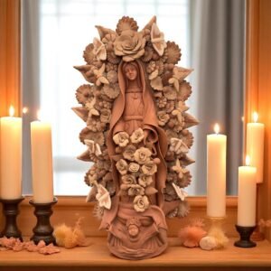 XL Virgin Mary Handmade Clay Piece, Virgen de Guadalupe  Mexican Decoration, Mary Virgin Sculpture,Metepec Estado de México Virgencita 23.7”