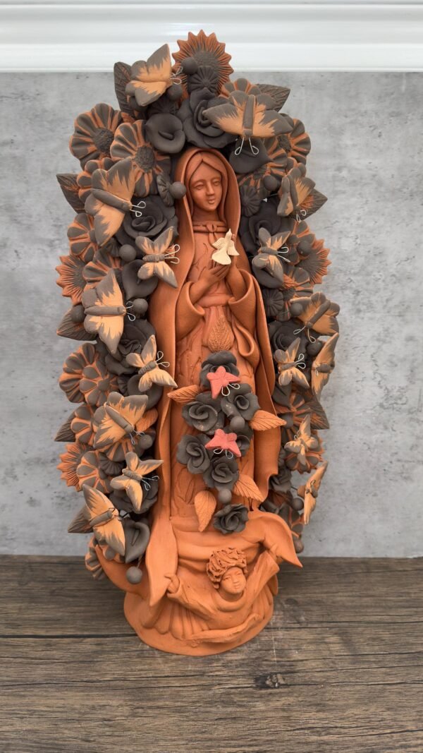 XL Virgin Mary Handmade Clay Piece, Virgen de Guadalupe  Mexican Decoration, Mary Virgin Sculpture,Metepec Estado de México Virgencita 23.7” - Image 2