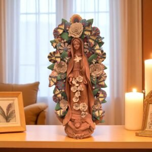 XL Virgin Mary Handmade Clay Piece, Virgen de Guadalupe  Mexican Decoration, Mary Virgin Sculpture,Metepec Estado de México Virgencita 23.7”