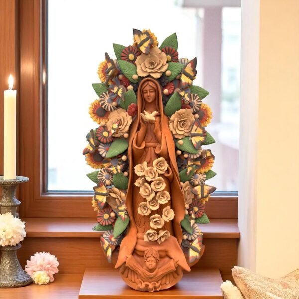 XL Virgin Mary Handmade Clay Piece, Virgen de Guadalupe  Mexican Decoration, Mary Virgin Sculpture,Metepec Estado de México Virgencita 23.7”