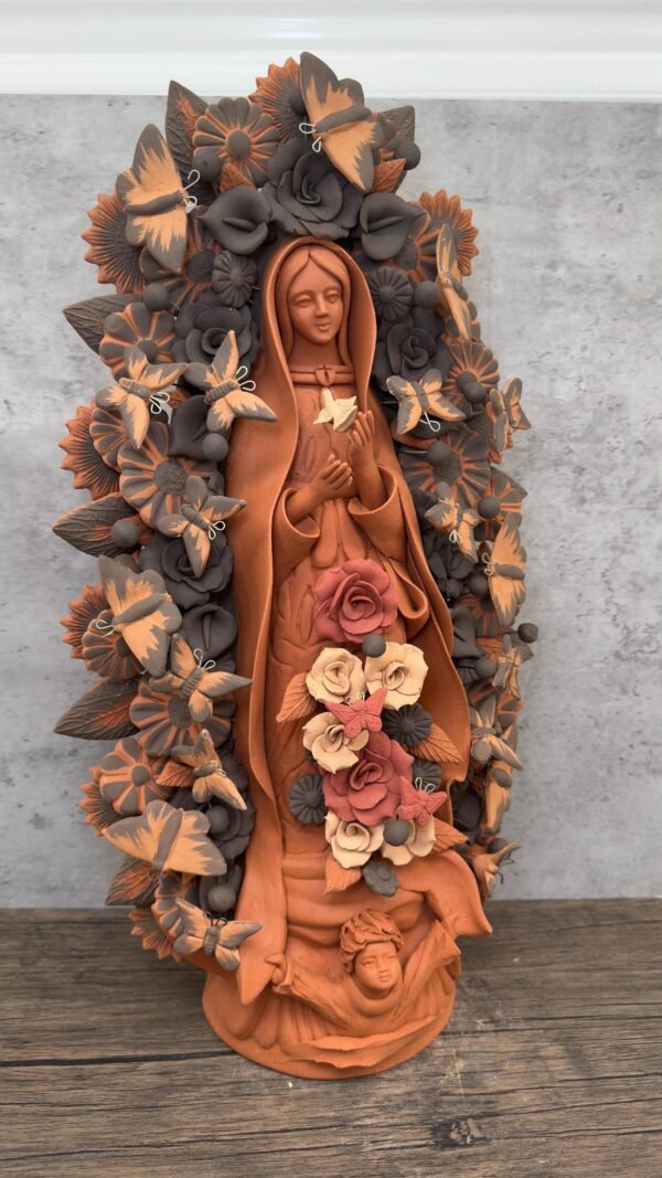 XL Virgin Mary Handmade Clay Piece, Virgen de Guadalupe  Mexican Decoration, Mary Virgin Sculpture,Metepec Estado de México Virgencita 23.7” - Image 2