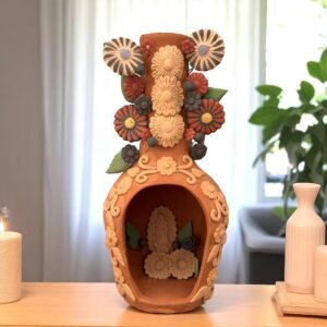 Mini Chimney Handcrafted Oaxacan  With Pastillaje Or Filigrana - Natural Clay Mexican Artistry, Decorative Home Accent, Unique Artisanal