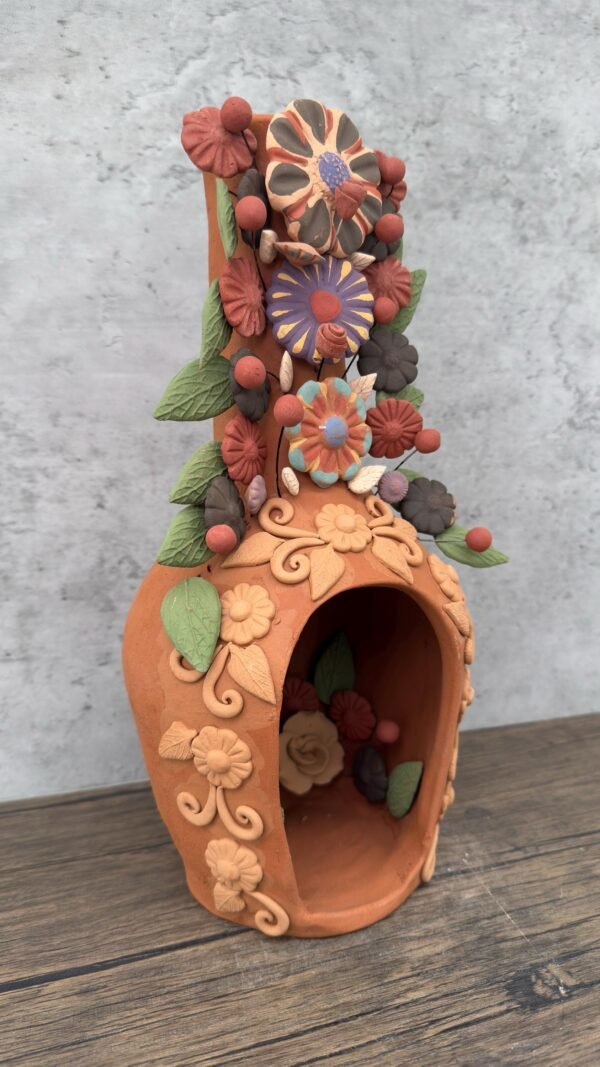 Mini Chimney Handcrafted Oaxacan  With Pastillaje Or Filigrana - Natural Clay Mexican Artistry, Decorative Home Accent, Unique Artisanal - Image 2
