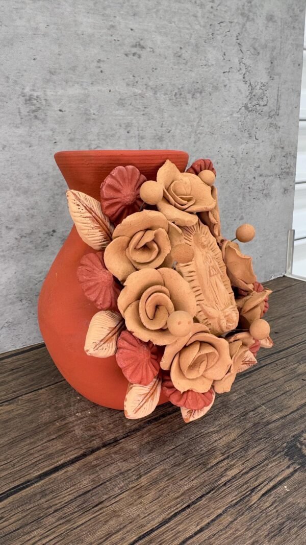 Mary Virgin Filigrana Clay Flower Vase, Artistic  Oaxaca México By Artisans Handmade Crafts, Home Decor Folk Art,  Virgen de Guadalupe - Image 2