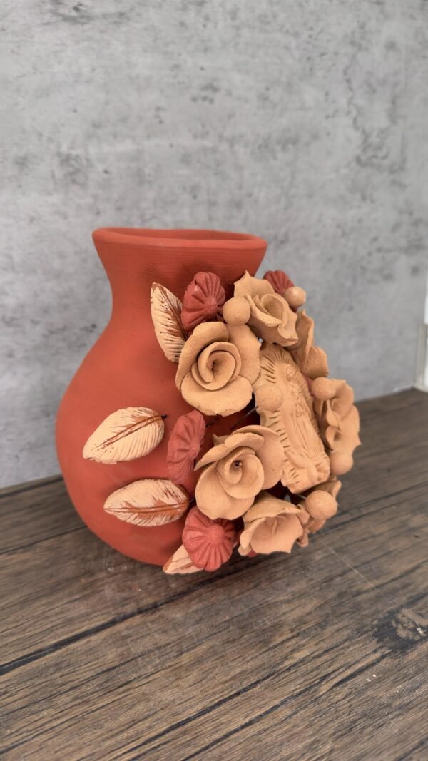 Mary Virgin Filigrana Clay Flower Vase, Artistic  Oaxaca México By Artisans Handmade Crafts, Home Decor Folk Art,  Virgen de Guadalupe - Image 2