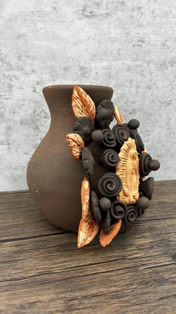 Mary Virgin Filigrana Clay Flower Vase, Artistic  Oaxaca México By Artisans Handmade Crafts, Home Decor Folk Art,  Virgen de Guadalupe - Image 2