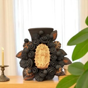 Mary Virgin Filigrana Clay Flower Vase, Artistic  Oaxaca México By Artisans Handmade Crafts, Home Decor Folk Art,  Virgen de Guadalupe