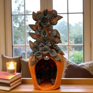 Mini Chimney Handcrafted Oaxacan With Pastillaje, Filigrana - Natural Clay Mexican Artistry, Decorative Home Accent, Unique Artisanal Piece