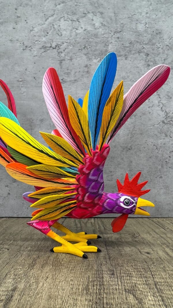 Rooster Statue  Alebrije Wood Hand Carved  Mexican Folk Art, Chicken Alebrije As A Mexican Decorative Figure Home Decor - Image 2
