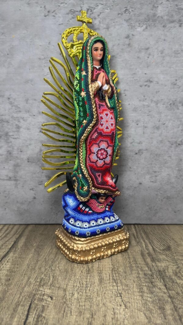 Virgin Mary statue Huichol Sculpture Of Mexican Folk Art, Guadalupe Wixarika As A Mexican Religious statues  , Made Of Resin And Beads - Image 2