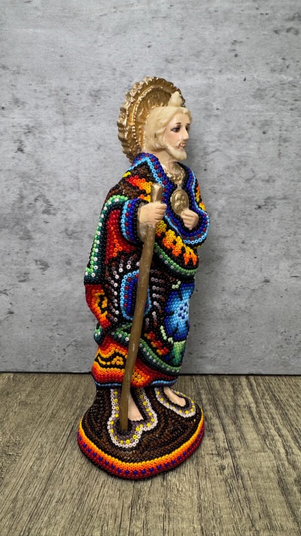 Saint Jude Statue Huichol Style Beaded Art Colorful Folk Art Sculpture, Mexican Nayarit Handmade Religious Decor,  Saint Jude Catholic Gift - Image 2