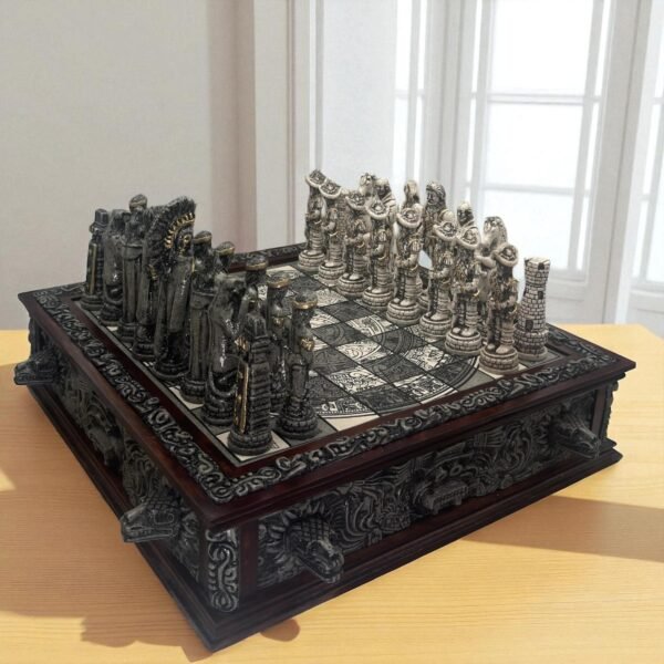 Chess set 16.53” x 16.53”, Resin Chess set in red and white, Mexican chess, Chess set handmade, Soviet chess set, Wooden chess - Image 2