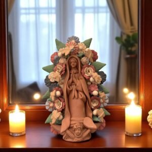Virgin Mary Handmade Clay Piece, Virgen de Guadalupe  Mexican Decoration, Mary Virgin Sculpture, Metepec Estado de México Virgencita
