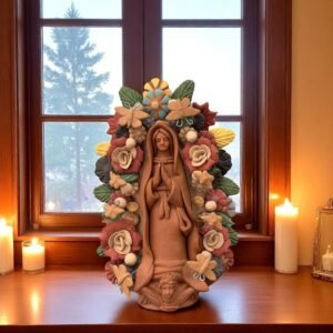 Virgin Mary Handmade Clay Piece, Virgen de Guadalupe  Mexican Decoration, Mary Virgin Sculpture, Metepec Estado de México Virgencita