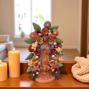Virgin Mary Handmade Clay Piece, Virgen de Guadalupe  Mexican Decoration, Mary Virgin Sculpture, Metepec Estado de México Virgencita