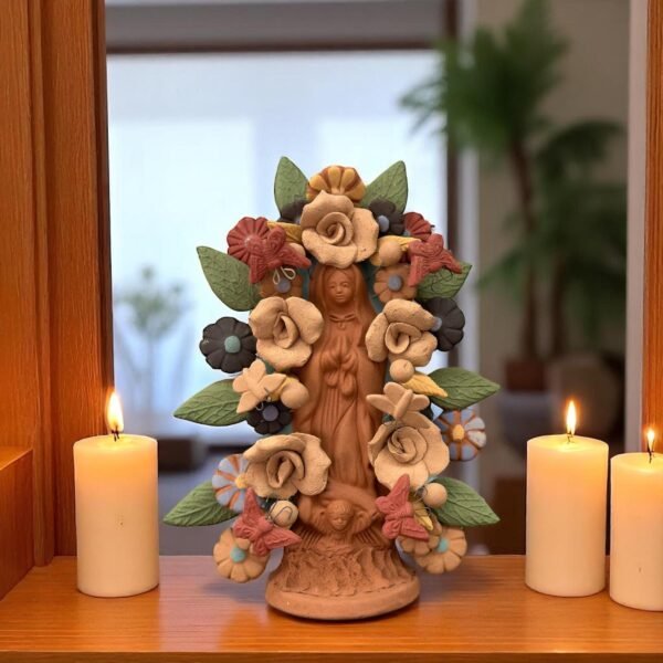 Virgin Mary Handmade Clay Piece, Virgen de Guadalupe  Mexican Decoration, Mary Virgin Sculpture, Metepec Estado de México Virgencita