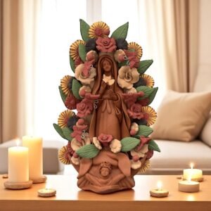 Virgin Mary Handmade Clay Piece, Virgen de Guadalupe  Mexican Decoration, Mary Virgin Sculpture, Metepec Estado de México Virgencita