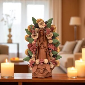 Virgin Mary Handmade Clay Piece, Virgen de Guadalupe  Mexican Decoration, Mary Virgin Sculpture, Metepec Estado de México Virgencita