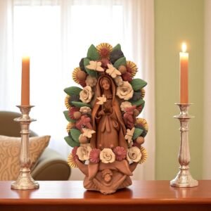 Virgin Mary Handmade Clay Piece, Virgen de Guadalupe  Mexican Decoration, Mary Virgin Sculpture, Metepec Estado de México Virgencita
