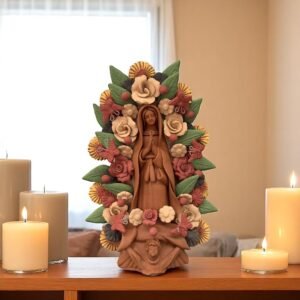 Virgin Mary Handmade Clay Piece, Virgen de Guadalupe  Mexican Decoration, Mary Virgin Sculpture, Metepec Estado de México Virgencita