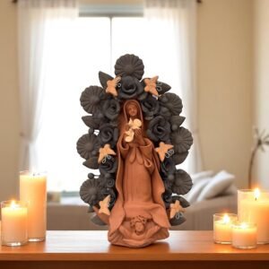 Virgin Mary Handmade Clay Piece, Virgen de Guadalupe  Mexican Decoration, Mary Virgin Sculpture, Metepec Estado de México Virgencita