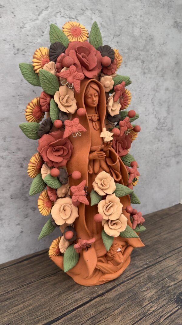 Virgin Mary Handmade Clay Piece, Virgen de Guadalupe  Mexican Decoration, Mary Virgin Sculpture, Metepec Estado de México Virgencita - Image 2