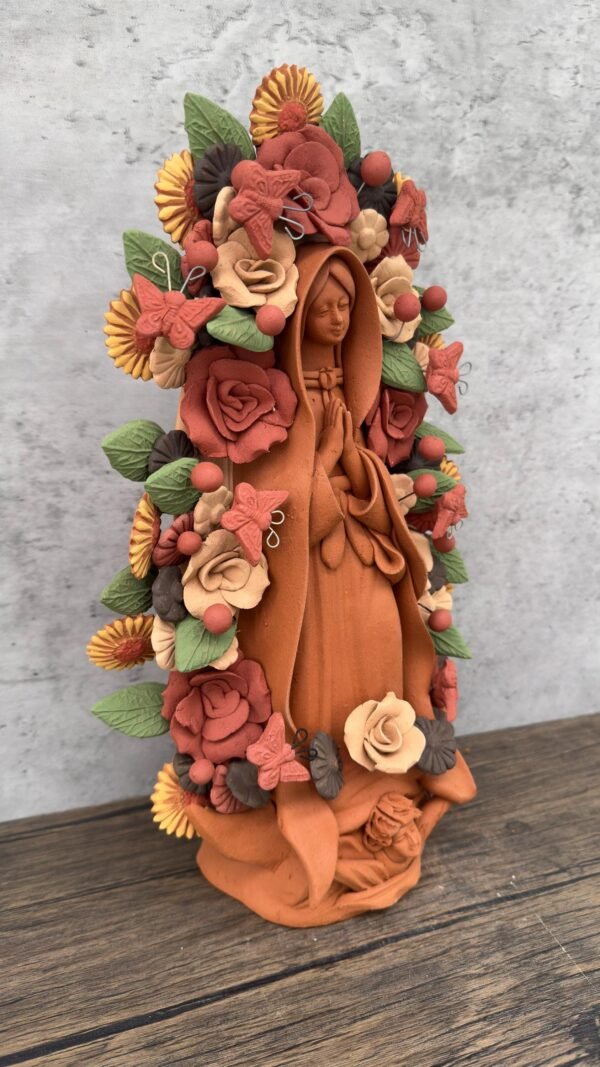 Virgin Mary Handmade Clay Piece, Virgen de Guadalupe  Mexican Decoration, Mary Virgin Sculpture, Metepec Estado de México Virgencita - Image 2