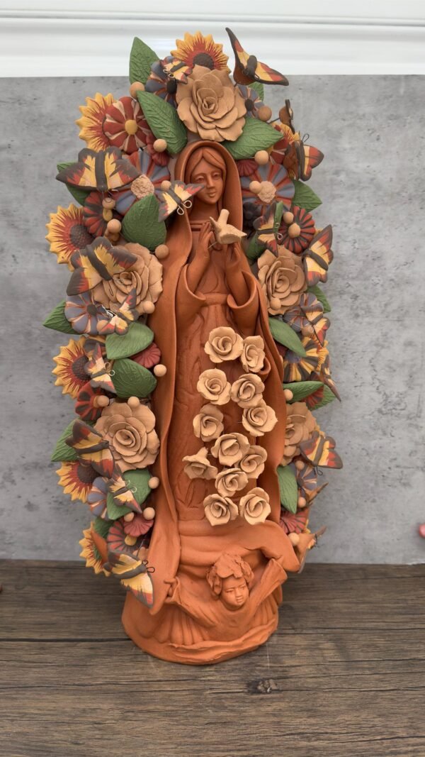 XL Virgin Mary Handmade Clay Piece, Virgen de Guadalupe  Mexican Decoration, Mary Virgin Sculpture,Metepec Estado de México Virgencita 23.7” - Image 2