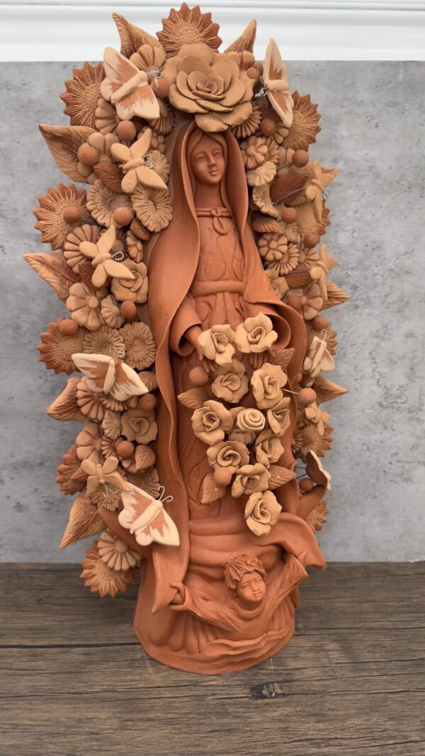 XL Virgin Mary Handmade Clay Piece, Virgen de Guadalupe  Mexican Decoration, Mary Virgin Sculpture,Metepec Estado de México Virgencita 23.7” - Image 2