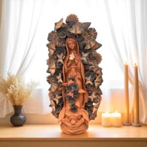 XL Virgin Mary Handmade Clay Piece, Virgen de Guadalupe  Mexican Decoration, Mary Virgin Sculpture,Metepec Estado de México Virgencita 23.7”