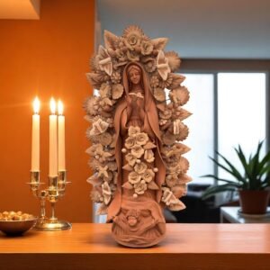 XL Virgin Mary Handmade Clay Piece, Virgen de Guadalupe  Mexican Decoration, Mary Virgin Sculpture,Metepec Estado de México Virgencita 23.7”