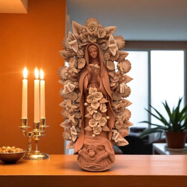 XL Virgin Mary Handmade Clay Piece, Virgen de Guadalupe  Mexican Decoration, Mary Virgin Sculpture,Metepec Estado de México Virgencita 23.7”