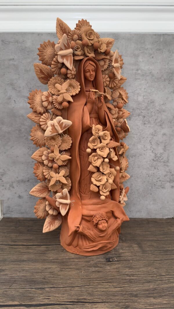 XL Virgin Mary Handmade Clay Piece, Virgen de Guadalupe  Mexican Decoration, Mary Virgin Sculpture,Metepec Estado de México Virgencita 23.7” - Image 2