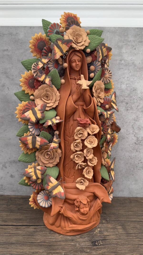 XL Virgin Mary Handmade Clay Piece, Virgen de Guadalupe  Mexican Decoration, Mary Virgin Sculpture,Metepec Estado de México Virgencita 23.7” - Image 2