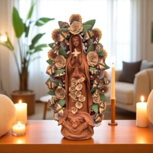 XL Virgin Mary Handmade Clay Piece, Virgen de Guadalupe  Mexican Decoration, Mary Virgin Sculpture,Metepec Estado de México Virgencita 23.7”