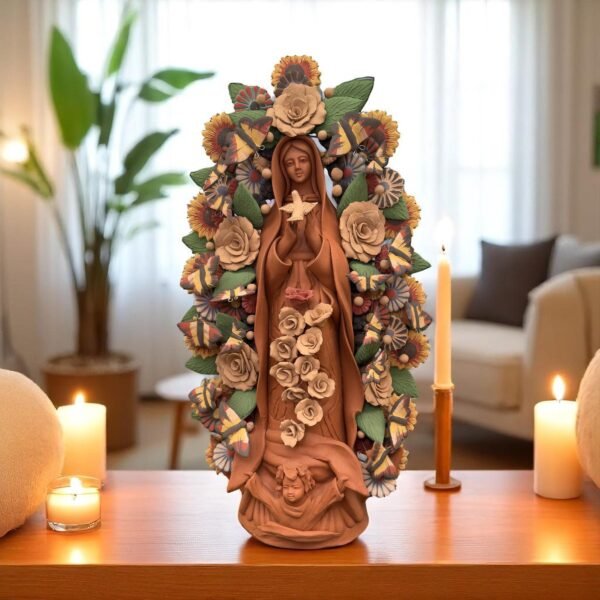 XL Virgin Mary Handmade Clay Piece, Virgen de Guadalupe  Mexican Decoration, Mary Virgin Sculpture,Metepec Estado de México Virgencita 23.7”