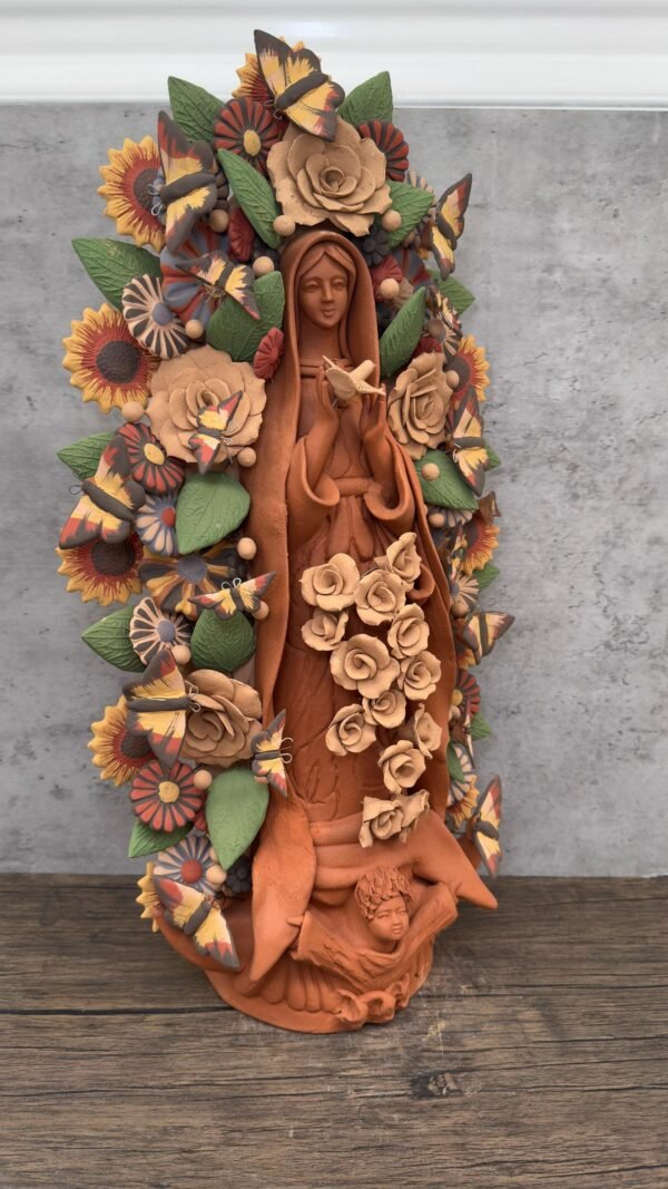 XL Virgin Mary Handmade Clay Piece, Virgen de Guadalupe  Mexican Decoration, Mary Virgin Sculpture,Metepec Estado de México Virgencita 23.7” - Image 2