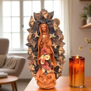 XL Virgin Mary Handmade Clay Piece, Virgen de Guadalupe  Mexican Decoration, Mary Virgin Sculpture,Metepec Estado de México Virgencita 23.7”