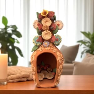 Mini Chimney Handcrafted Oaxacan  With Pastillaje Or Filigrana - Natural Clay Mexican Artistry, Decorative Home Accent, Unique Artisanal