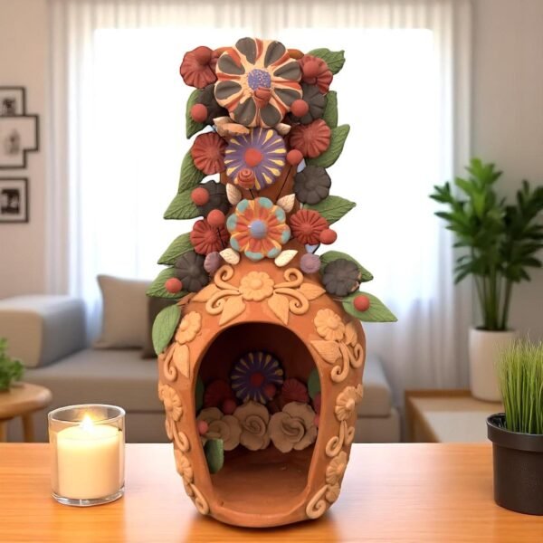 Mini Chimney Handcrafted Oaxacan  With Pastillaje Or Filigrana - Natural Clay Mexican Artistry, Decorative Home Accent, Unique Artisanal