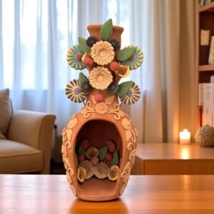 Mini Chimney Handcrafted Oaxacan With Pastillaje, Filigrana - Natural Clay Mexican Artistry, Decorative Home Accent, Unique Artisanal Piece