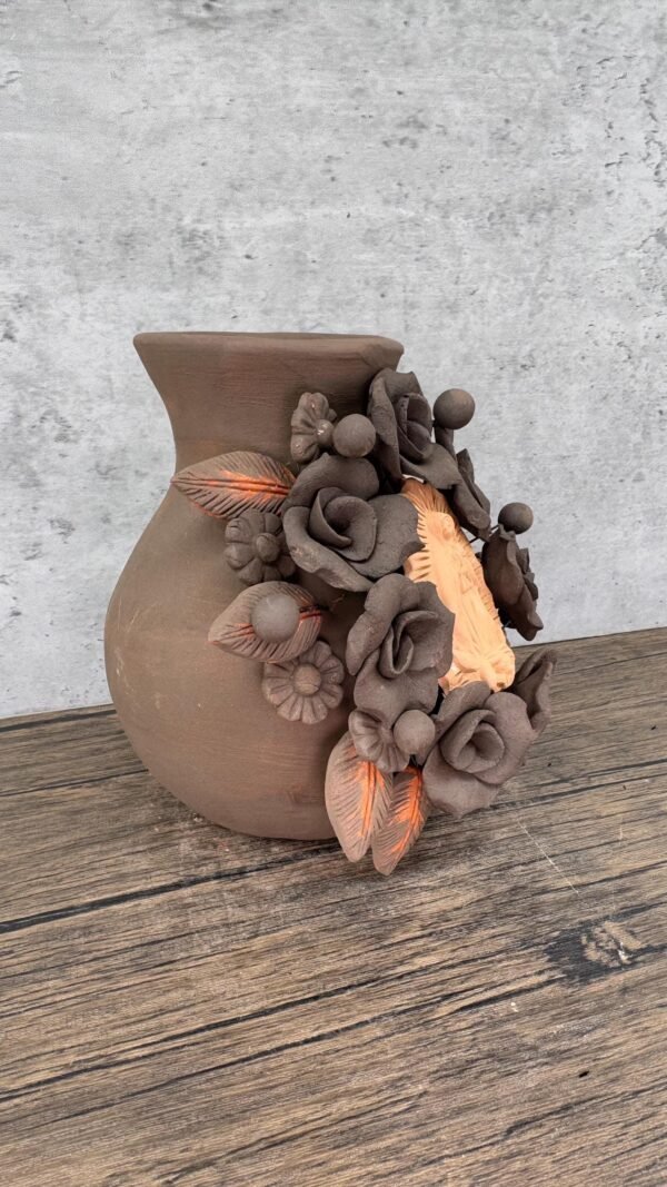 Mary Virgin Filigrana Clay Flower Vase, Artistic  Oaxaca México By Artisans Handmade Crafts, Home Decor Folk Art,  Virgen de Guadalupe - Image 2