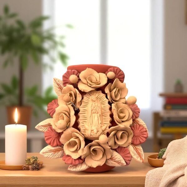 Mary Virgin Filigrana Clay Flower Vase, Artistic  Oaxaca México By Artisans Handmade Crafts, Home Decor Folk Art,  Virgen de Guadalupe