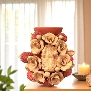 Mary Virgin Filigrana Clay Flower Vase, Artistic  Oaxaca México By Artisans Handmade Crafts, Home Decor Folk Art,  Virgen de Guadalupe